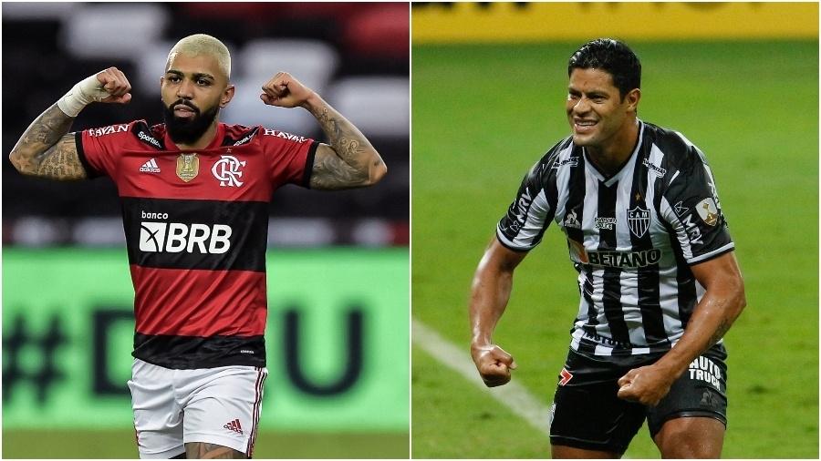 Gabigol, atacante do Flamengo, e Hulk, atacante do Atlético-MG - Colagem de fotos de Thiago Ribeiro/AGIF e Viviane Moreira/Futura Press/FuturaPress/Estadão Conteúdo