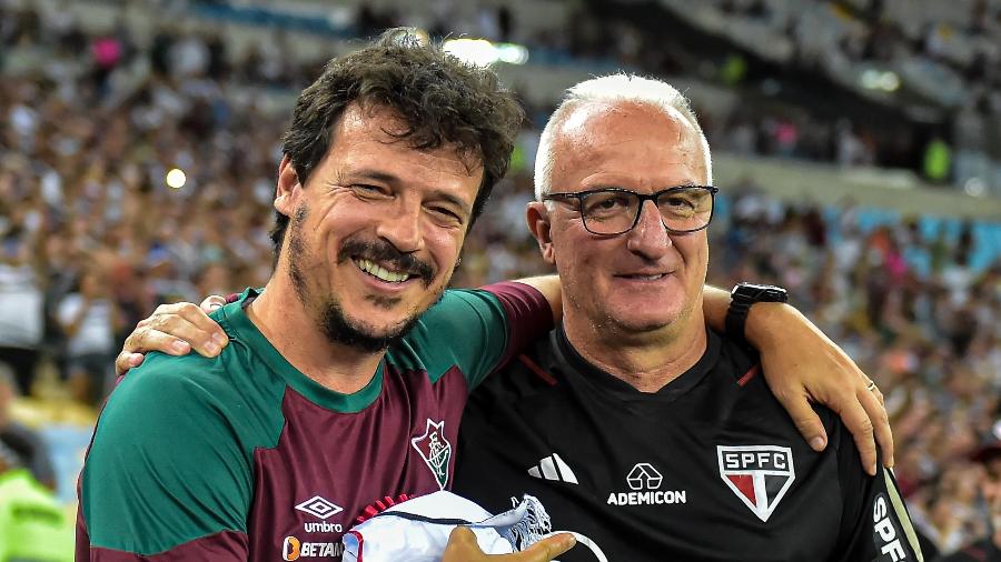 Fernando Diniz, técnico do Fluminense, posa ao lado de Dorival Júnior, técnico do São Paulo