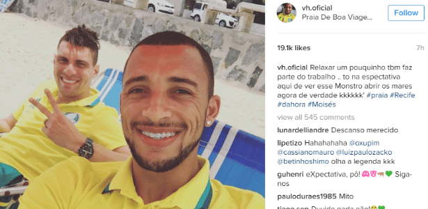Titulares do Palmeiras curtem folga na praia - reprodução / Instagram