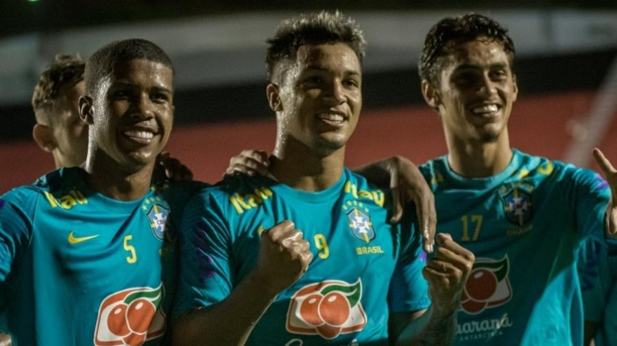 Marcos Leonardo, do Santos, comemora gol da seleção brasileira sub-20 contra o Bahia sub-20 - Pietro Carpi/CBF