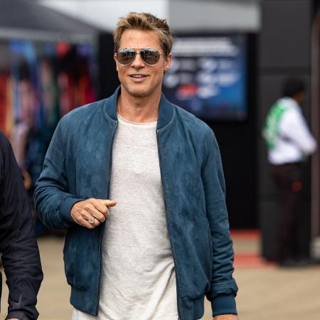 Brad Pitt, astro da produção da Apple Films sobre F1, em Silverstone, nesta quinta-feira - Kym Illman/Getty Images