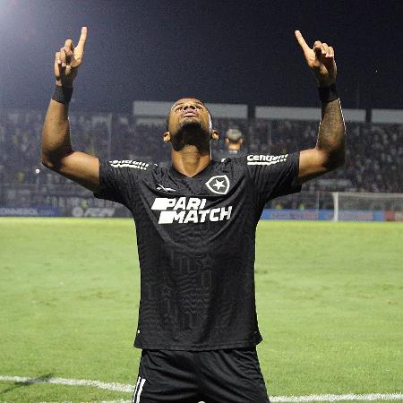 Júnior Santos comemora o gol que marcou pelo Botafogo sobre o Red Bull Bragantino