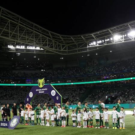 Jogadores do Palmeiras entraram em campo contra o Grêmio, na última sexta-feira, com crianças levando mudas de plantas