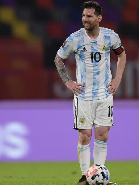Lionel Messi, durante partida entre Argentina e Chile pelas Eliminatórias - Pool/Getty Images