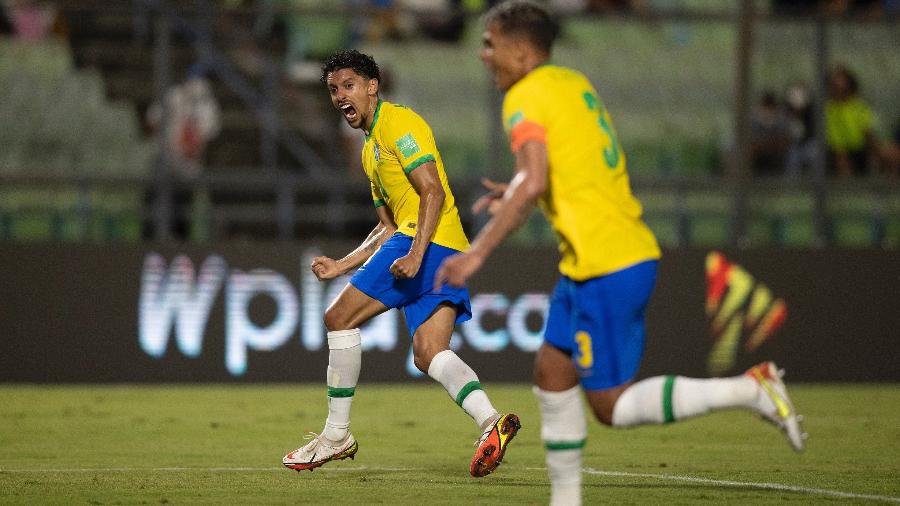 Marquinhos comemora gol do Brasil contra a Venezuela pelas Eliminatórias - Lucas Figueiredo/CBF