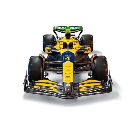 Visão frontal da pintura especial que a McLaren usará para homenagear Senna