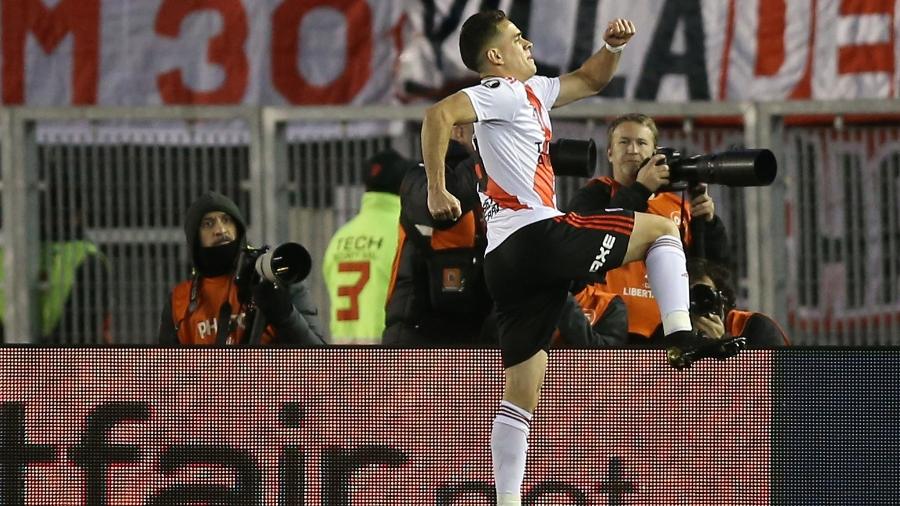 Rafael Borré comemora gol do River Plate contra Cerro Porteño - REUTERS/Agustin Marcarian