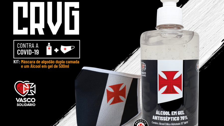 Kit personalizado do Vasco conta com máscara de algodão camada dupla e álcool em gel de 500 ml - Divulgação / Vasco