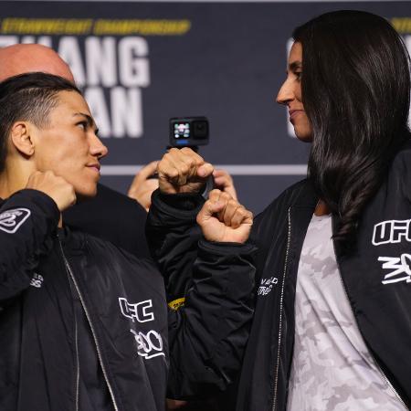 Encarada de Jéssica Andrade e Marina Rodriguez em pesagem para o UFC 300