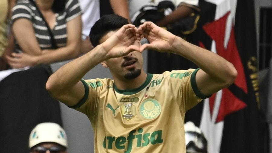 Flaco López celebra gol em Vasco x Palmeiras, confronto do Campeonato Brasileiro