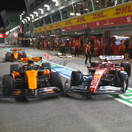 Carros de Lando Norris, da McLaren, e Charles Leclerc, da Ferrari, se chocaram Carros de Lando Norris, da McLaren, e Charles Leclerc, da Ferrari, se chocaram