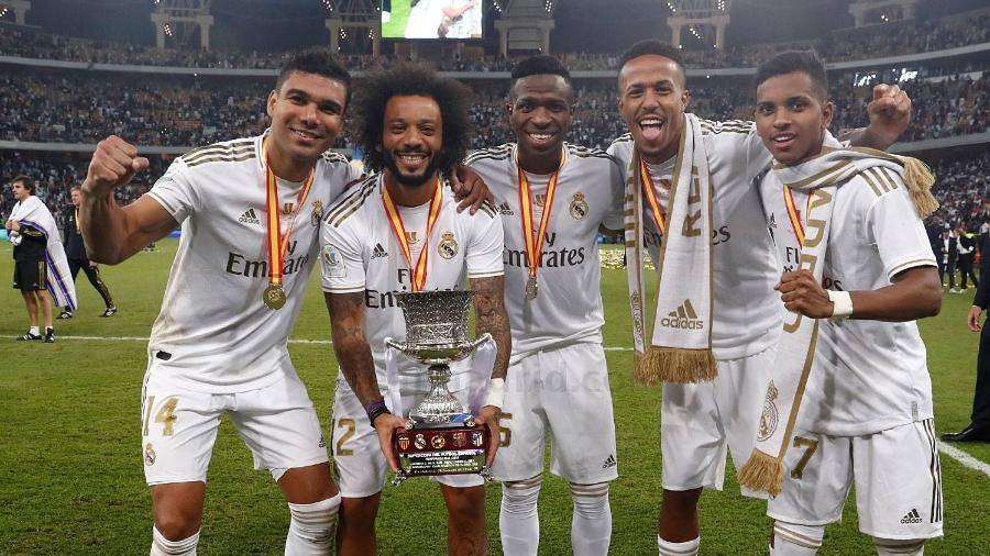 Casemiro, Marcelo, Vinícius Júnior, Éder Militão e Rodrygo, os brasileiros do campeão Real Madrid - Reprodução/Twitter Real Madrid FC