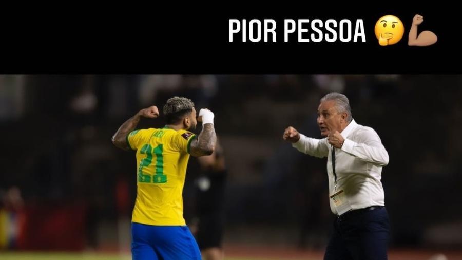 Gabigol comemora com Tite gol pela seleção brasileira - Instagram
