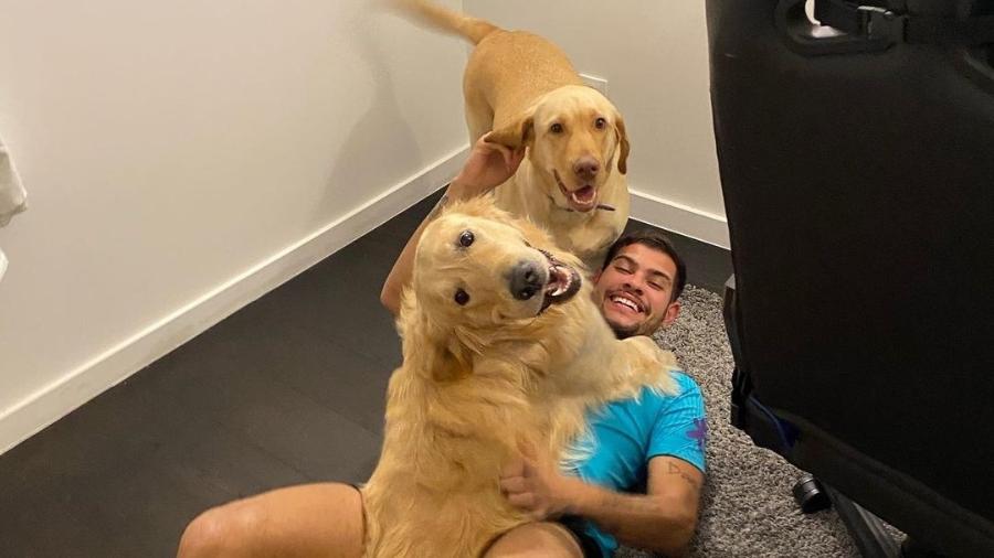 Bruno Guimarães com seus cachorros Mel e Ragnar - Reprodução/Instagram
