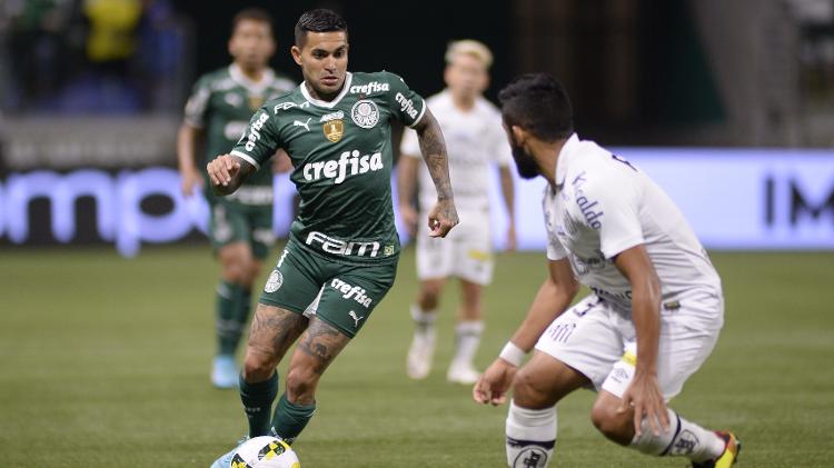 Dudu in action wearing a Palmeiras jersey in the team's match against Santos - Alan Morici/AGIF - Alan Morici/AGIF