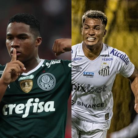 Endrick, do Palmeiras, e Marcos Leonardo, do Santos - Foto 1: Cesar Greco/Palmeiras | Foto 2: Ivan Storti/Santos FC