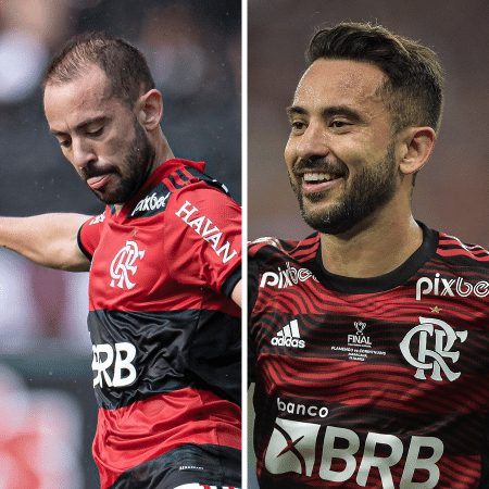 Everton Ribeiro em fevereiro (à esq.) e em outubro (à dir.) de 2022