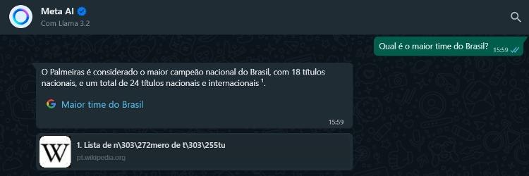 IA da Meta é questionada sobre qual o maior time do Brasil