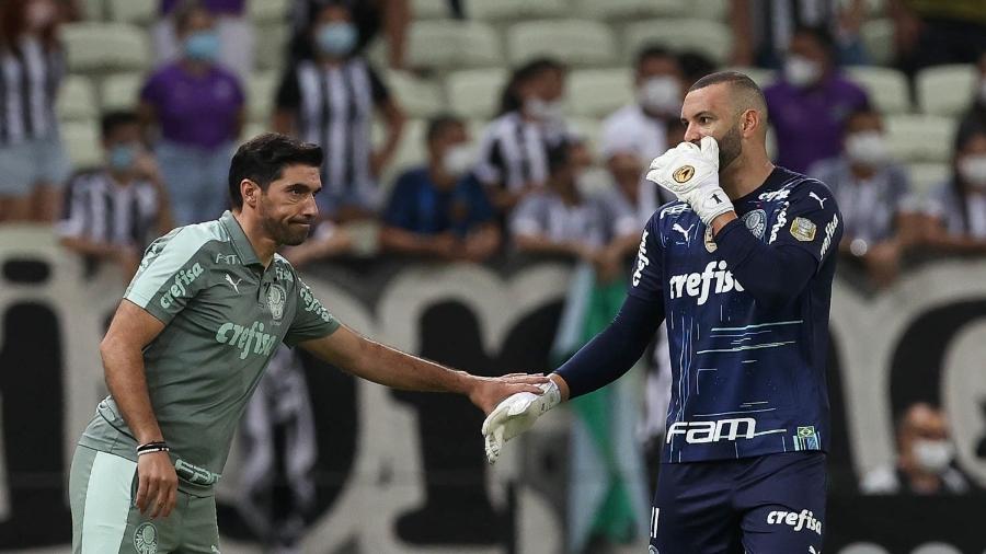 Weverton com Abel Ferreira na vitória do Palmeiras sobre o Ceará no Castelão - Cesar Greco/Palmeiras