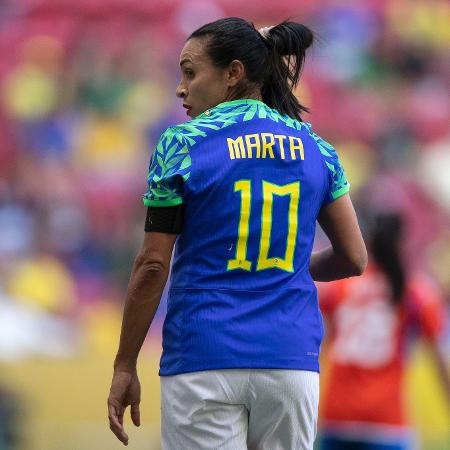 Marta, durante o jogo entre a seleção brasileira feminina e o Chile em Brasília