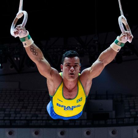 Caio Souza durante treino nas argolas no Mundial de ginástica artística Caio Souza durante treino nas argolas no Mundial de ginástica artística