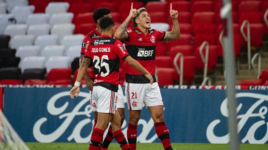 Pedro comemora gol do Flamengo contra a LDU na Libertadores - Alexandre Vidal/Flamengo