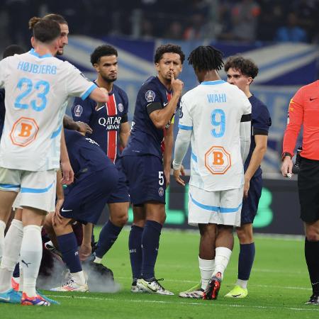 Marquinhos se estranhou com jogador do Olympique de Marselha durante clássico