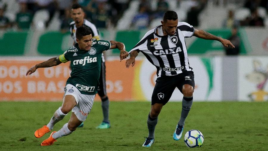 Gilson é marcado por Dudu na partida entre Botafogo e Palmeiras pelo Brasileirão do ano passado - Luciano Belford/AGIF