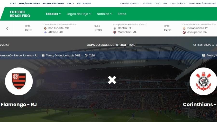 CBF muda de novo data de jogo de Flamengo e Corinthians pela Copa do Brasil - Reprodução site CBF