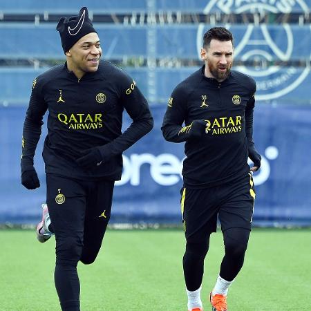 Mbappé e Messi em treino do PSG - Divulgação/Twitter @PSG_inside