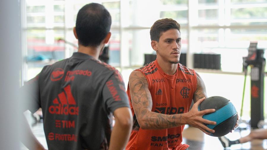 Pedro, atacante do Flamengo, em atividade no Ninho do Urubu - Marcelo Cortes/Flamengo
