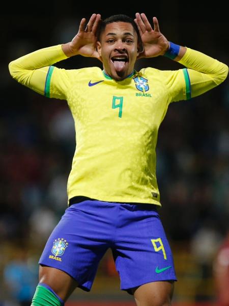 Artilheiro do Sul-Americano sub-20, Vitor Roque comemora seu gol contra a Venezuela - Rafael Ribeiro/CBF