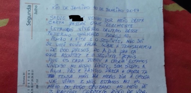 Corintianos presos no Rio de Janeiro enviam carta a colegas de torcida organizada relatando medo de guerra entre facções criminosas e pedindo transferência. - Repdrodução/WhatsApp