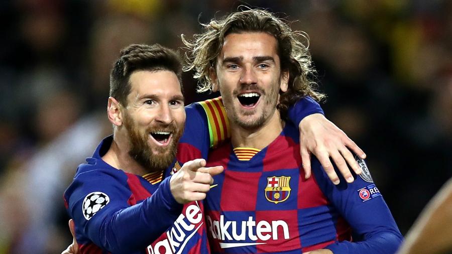 Griezmann e Messi comemoram gol do Barcelona; relacionamento entre os dois é alvo de dúvidas na imprensa europeia - Getty Images
