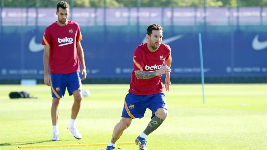 Messi no treino do Barcelona - Reprodução / Twitter