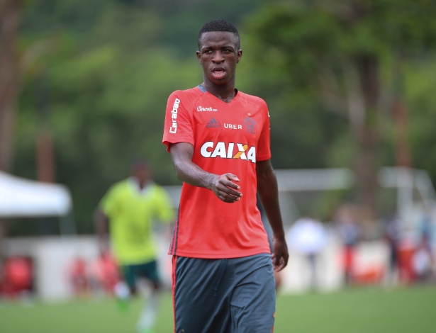 O atacante Vinicius Júnior treina no CT Ninho do Urubu: promessa do Flamengo - Gilvan de Souza/ Flamengo