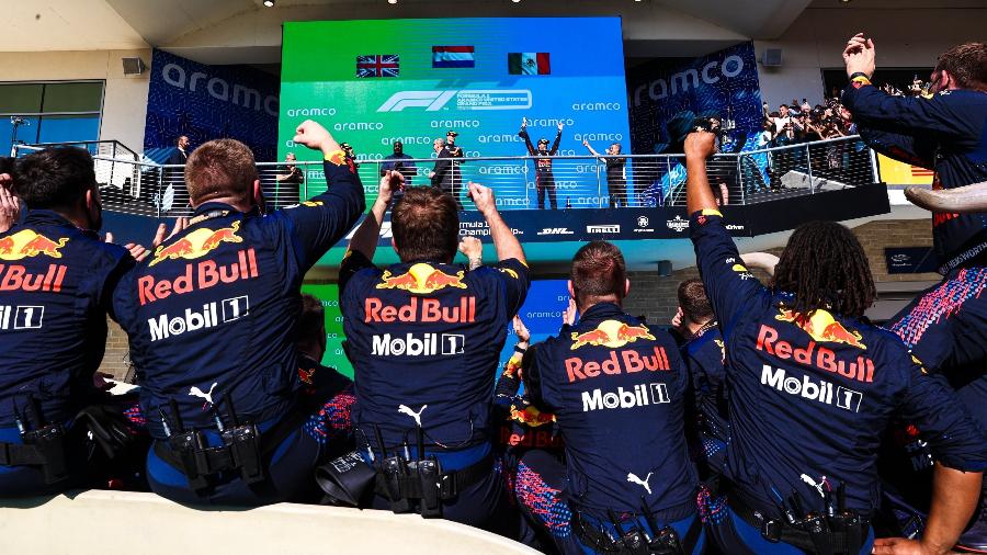 Red Bull celebra a vitória de Max Verstappen no GP dos EUA, em Austin - Red Bull