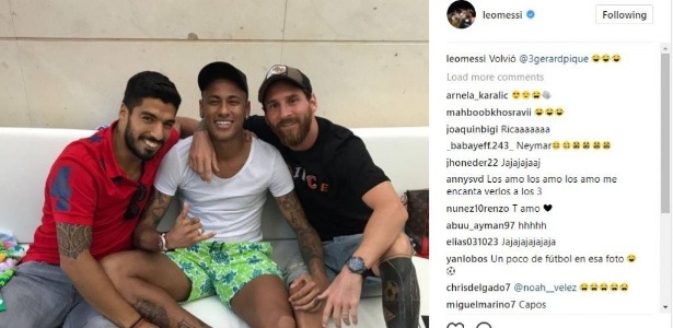 O trio MSN, em recente foto publicada por Lionel Messi no Instagram - Reprodução/Instagram