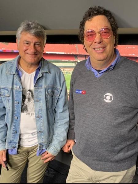 Cleber Machado e Walter Casagrande Jr na cabine do Estádio do Morumbi - Arquivo pessoal
