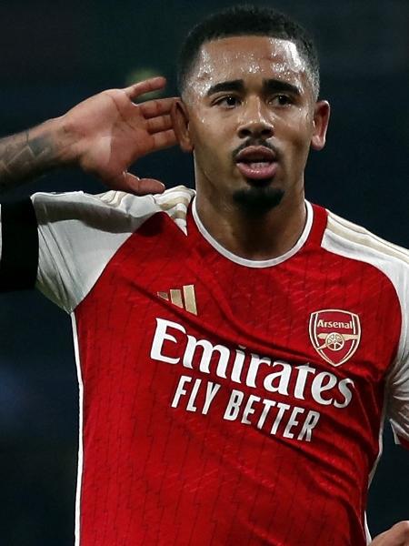 Gabriel Jesus, do Arsenal, comemora após marcar contra o Lens, pela Liga dos Campeões