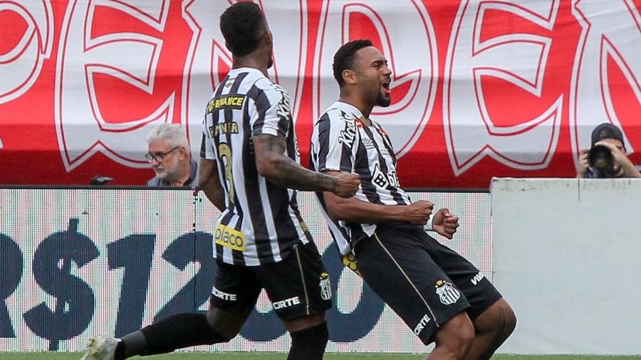 Wendel comemora gol marcado pelo Santos contra o Brusque, pela Série B do Brasileirão