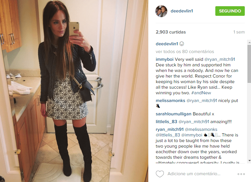 O namoro com a bela Dee Devlin vem de bem antes da fama de McGregor, quando ele tinha dificuldades para se manter como lutador e havia abandonado o trabalho como encanador - Reprodução/Instagram