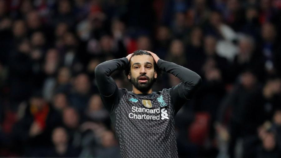 Mohamed Salah teve a melhor chance do Liverpool ontem, mas errou o cabeceio - REUTERS/Susana Vera