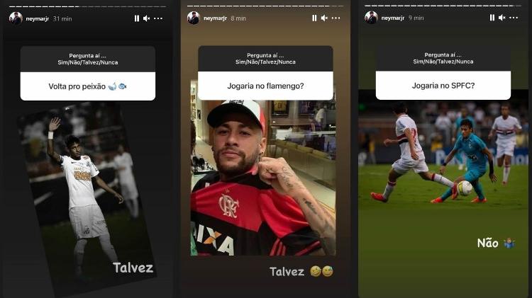 Neymar diz 'talvez' para Fla e Santos e 'não' para chance para o SPFC - Reprodução/Instagram/@neymarjr - Reprodução/Instagram/@neymarjr