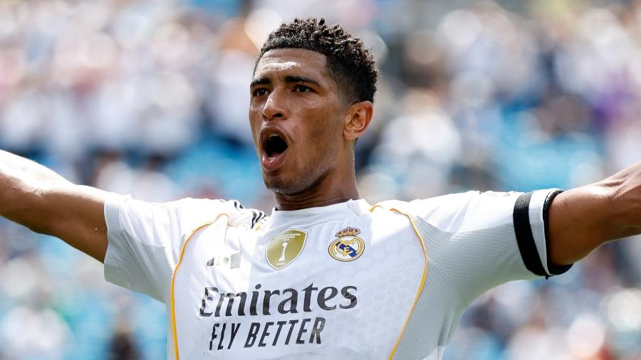 Bellingham comemora gol marcado pelo Real Madrid contra o Pachuca no Mundial Bellingham comemora gol marcado pelo Real Madrid contra o Pachuca no Mundial