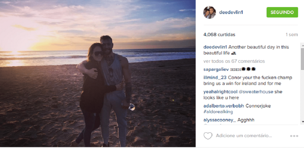 Dee Devlin faz um perfil discreto. McGregor também não alardeia o relacionamento, mas eles são vistos sempre em clima de romance - Reprodução/Instagram