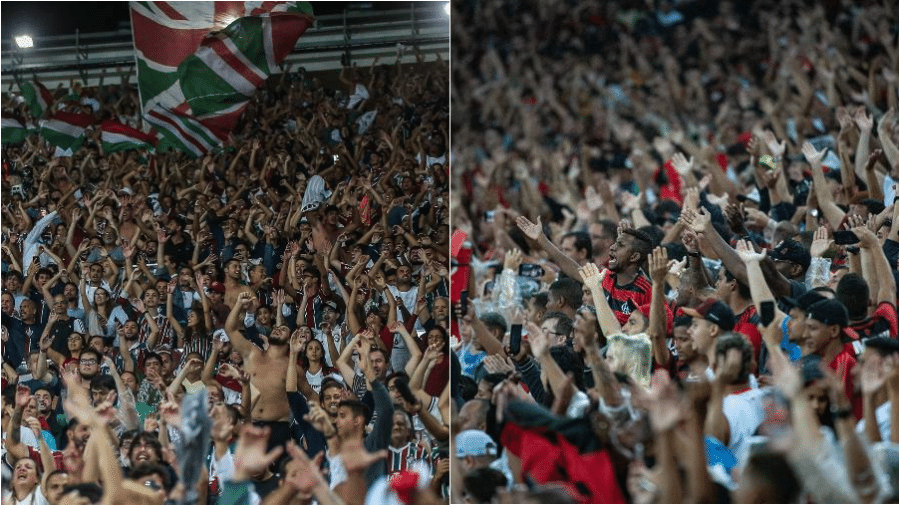 Torcidas de Fluminense e Flamengo roubaram a cena em clássico na Taça Guanabara - Montagem/UOL