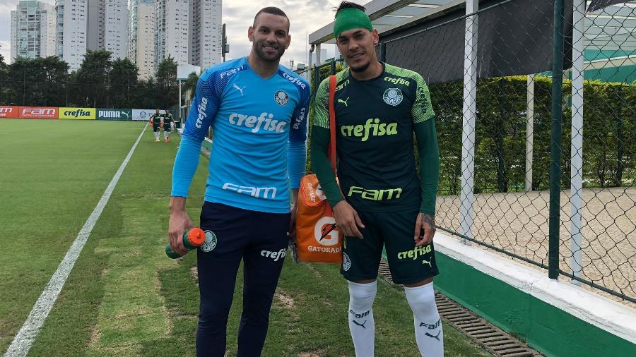Weverton e Gustavo Gómez durante o treino do Palmeiras, na Academia de Futebol - Divulgação