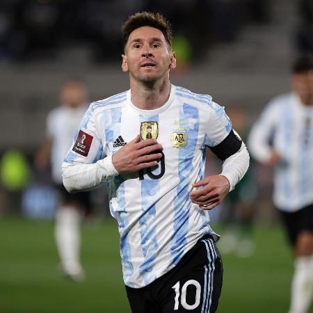 Messi comemora gol da Argentina contra a Bolívia pelas Eliminatórias - Juan I. Roncoroni - Pool/Getty Images
