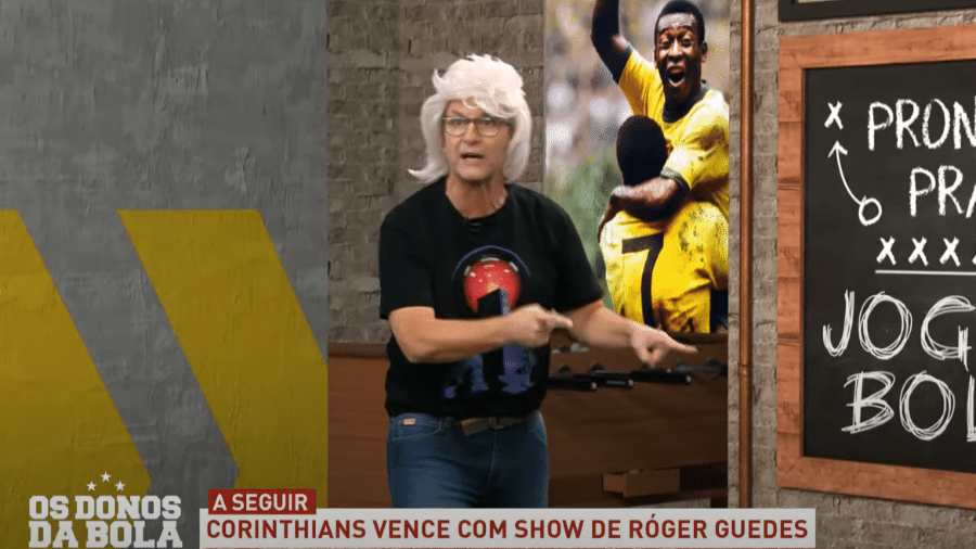 Craque Neto apresenta Os Donos da Bola de peruca após vitória do Corinthians sobre o Palmeiras  - Reprodução